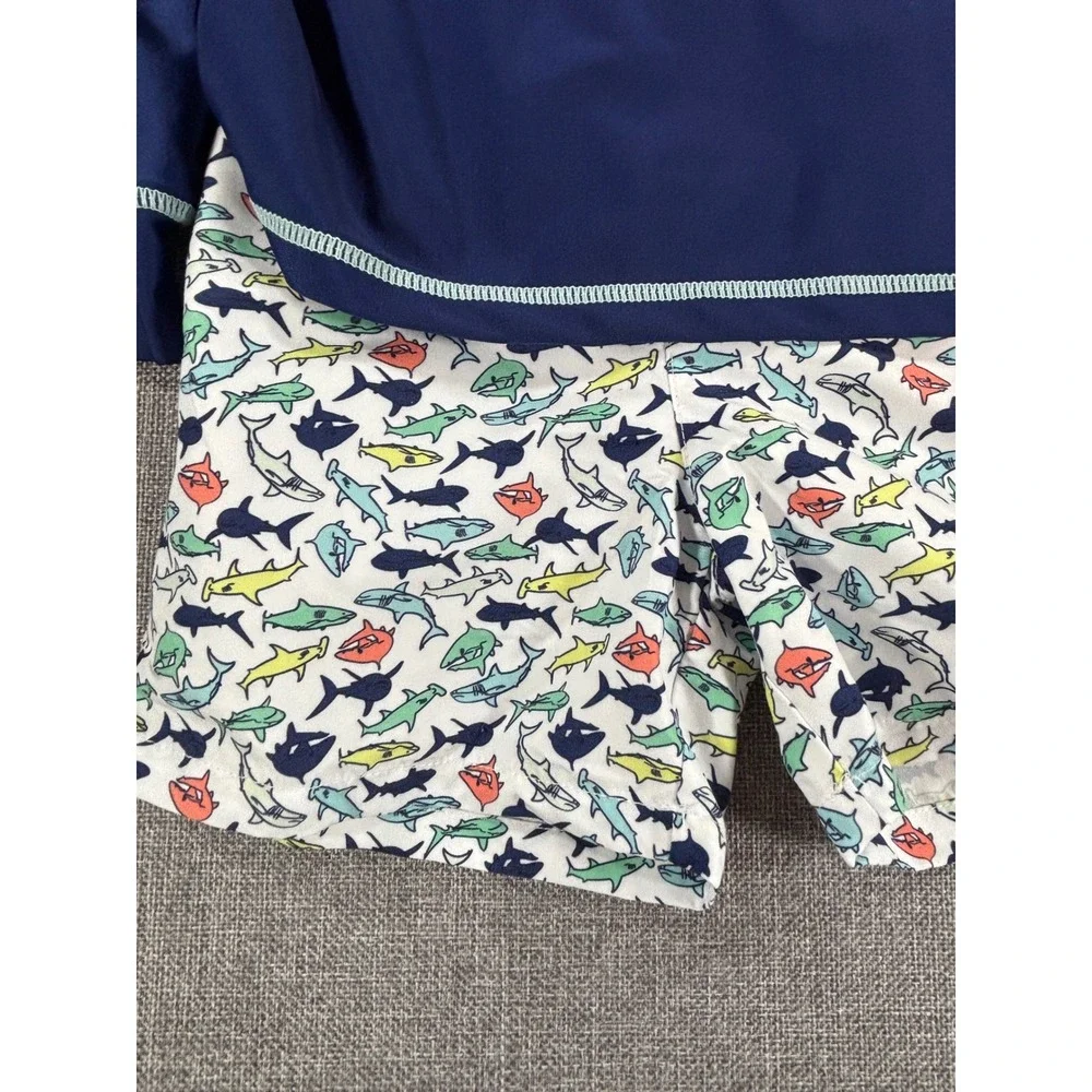 WONDERLUXE Rash Guard Hoodie and Swim Trunks Set Shark Navy Blue UPF 50+ Boys 4T